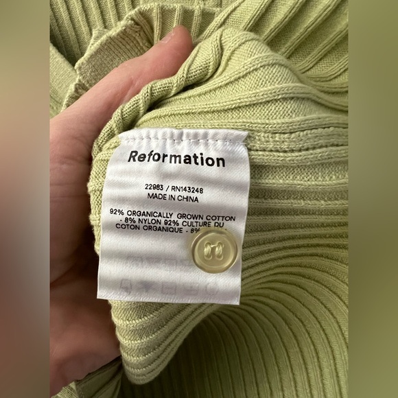 New REFORMATION Gilda Ribbed Cardigan - Eucalyptus Size Small - Picture 7 of 8
